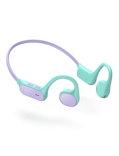 iClever Kids Headphones, Bluetooth 5.4 Air Conduction Open Ear Headphones, Safe Volume 74&85 dBA, Clear Audio, 360° Bending, Ultra-Light Comfortable Kids Wireless Headphones for iPad/Travel/Sports - color: A-Purple