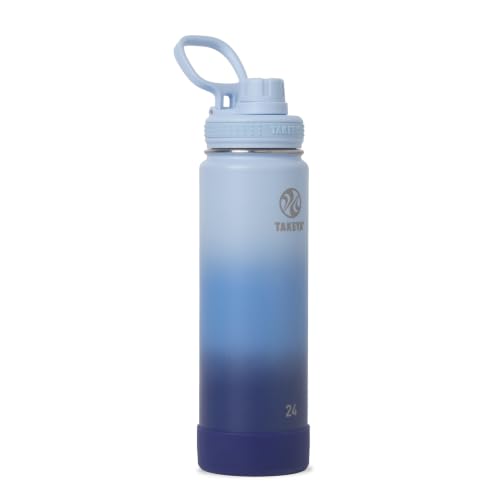 Takeya Actives Stainless Steel Water Bottle, Insulated Spout Lid, Keeps Drinks Cold 24 Hrs, Leakproof, Durable, Dishwasher Safe, Ideal for Gym, Travel, Fits Most Cup Holders, 24 oz/Ombre Pacific Blue - color: 24 Ounces, size: 24 Ounces