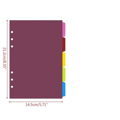 4Set 5pcs/Set A5 Loose Leaf Spiral Binder Index Separator PP Colorful 6 Hole Page Dividers for Diary Book Students Stationery Gifts