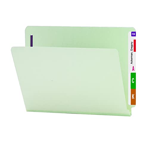 Smead End Tab Pressboard Fastener File Folder with SafeSHIELD, 2, 25 Mm Expansion, Letter Size, Gray, Green, 25 Count, 34705 - size: 1" Expansion