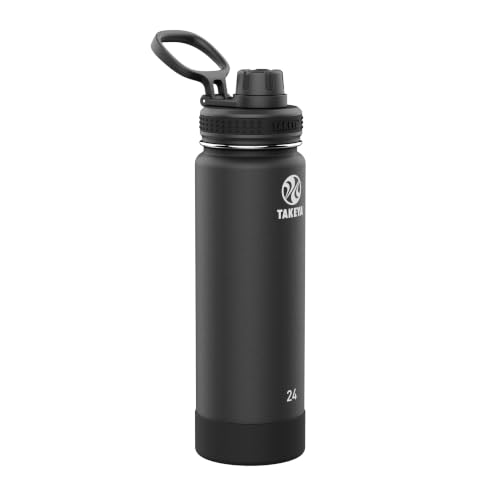Takeya Actives Stainless Steel Water Bottle, Insulated Spout Lid, Keeps Drinks Cold 24 Hrs, Leakproof, Durable, Dishwasher Safe, Ideal for Gym, Travel, Fits Most Cup Holders, 24 oz/Onyx - color: Onyx, size: 24 Ounces