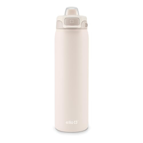 Ello Pop & Fill Insulated Stainless Steel Water Bottle with Quick Fill Lid, Leakproof Locking, Sip or Chug Spout, BPA-Free, Double Wall Vacuum Insulated for Sports, Travel & School- 22oz / 32oz / 40oz - color: Tonal Cream, style: 22oz