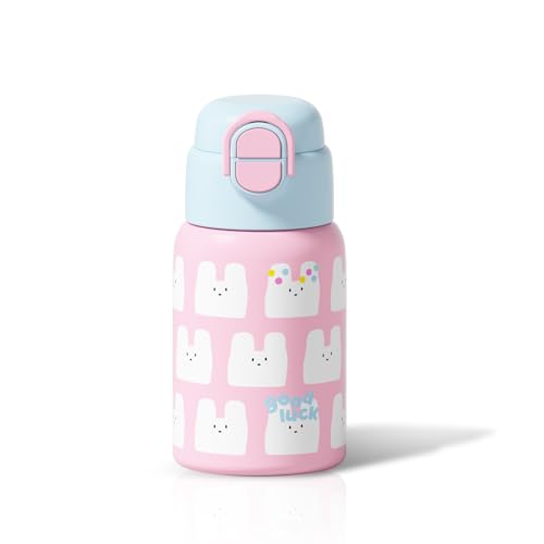 SDGA+ 22 oz Kids Water Bottle with Lid and Straw, Insulated Stainless Steel Tumbler Leak Proof, Portable Iced Travel Coffee Mug, Rabbit - color: Pink Rabbit