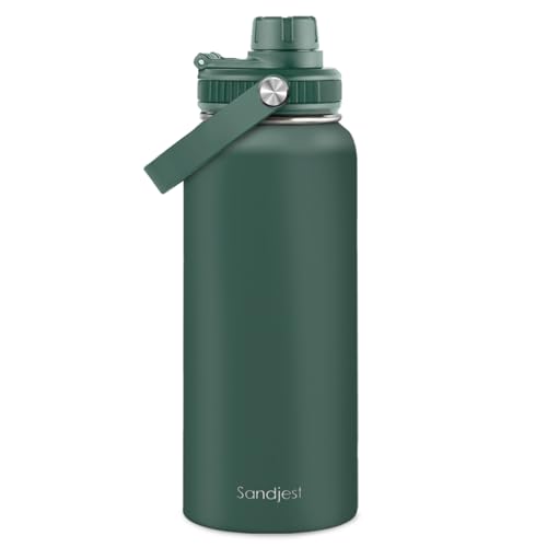 Insulated Stainless Steel Water Bottle 32oz, Vacuum Chug Lid Travel Tumbler for Men Friends Dad Brothers, Birthday Christmas Fathers Day (Army Green) - color: Solid Color 4