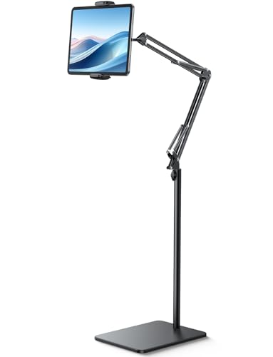 Lamicall Kindle Stand Tablet Holder - 55" Height Adjustable, Flexible Arm, Heavy Base Tablet Mount, Kindle Accessories, Universal Multi Angle Bed Phone Mount for 4.7-13" iPad Pro Air, Tabs, E-Readers