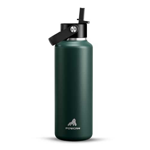 POWCAN 18 oz Water Bottle Insulated: Leakproof Lid with Straw, Lightweight, Flex Cap, BPA-Free, Stainless Steel Water Bottle for Office, Trekking, Commute, Worker, Walking, Cycling (Fir Green) - color: Fir Green, size: 18 Ounces