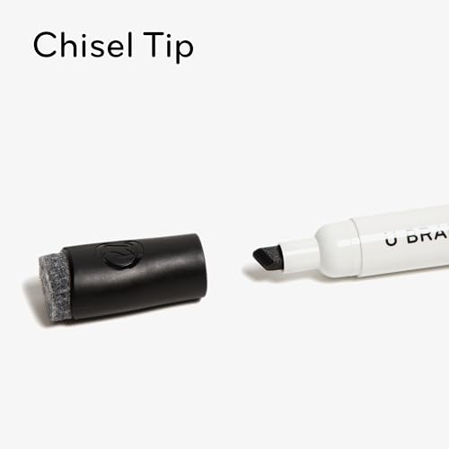 U Brands 드라이 지우개 마커, 파인 팁 화이트보드 마커, 끌 팁, 적은 냄새, 지우개 캡이 있는 블랙 드라이 지우개 마커 세트, 사무실 학교 교실 용품, 12개입 - color: 블랙.