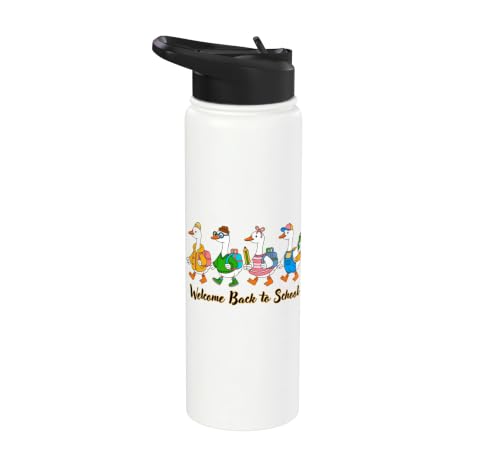 Funny Silly Goose Back To School Student Classroom Theme Stainless Steel Insulated Water Bottle - color: White