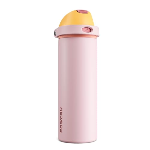 POWCAN 24 oz Insulated Water Bottle with Straw: 2-in-1 Push-Button Spout & Quick-Flip Straw, Leakproof, Cold 24Hrs, Fits Car Cup Holder, Stainless Sports Bottle for Gym, Travel Gift (Peach Store) - color: Peach Store, size: 24 Ounces