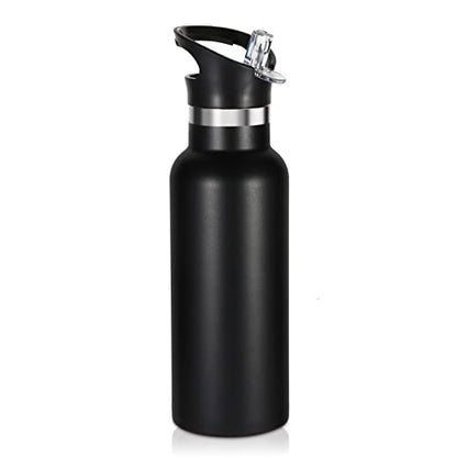 Volhoply 17oz Kids Insulated Water Bottle,Stainless Steel Water Bottles with Straw Lid,Double Wall Vacuum Metal Cups Water Bottle,Reusable Sports Water Flask Keep Hot & Cold for School (Black,1 Set) - color: Black