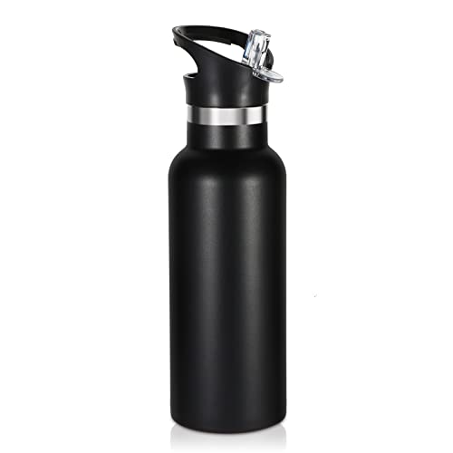 Volhoply 17oz Kids Insulated Water Bottle,Stainless Steel Water Bottles with Straw Lid,Double Wall Vacuum Metal Cups Water Bottle,Reusable Sports Water Flask Keep Hot & Cold for School (Black,1 Set) - color: Black