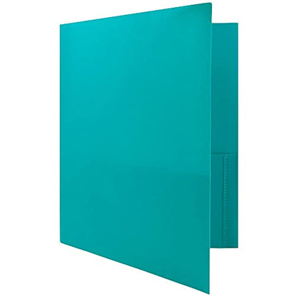 JAM PAPER Plastic Color POP Folders - 2 Pocket Durable Folders with Metal Prongs Fastener Clasps - Teal Blue - 6/Pack - color: Teal, size: 6 Per Pack
