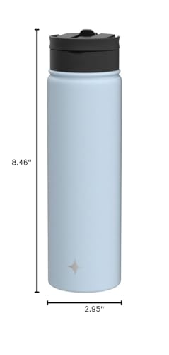 JoyJolt Triple Insulated Water Bottle with Straw Lid AND Flip Lid! 22oz Water Bottle, 12 Hour Hot/Cold Vacuum Insulated Stainless Steel Water Bottle. BPA-Free Leakproof Water Bottles - Thermos Bottle - color: Cloud Blue, size: 22 Ounces