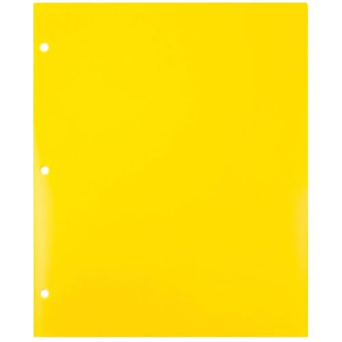 JAM PAPER Heavy Duty Plastic 3 Hole Punch Pocket Folders - Extra Tough School Folders - Yellow - 3/Pack - color: Yellow, size: 3 Per Pack