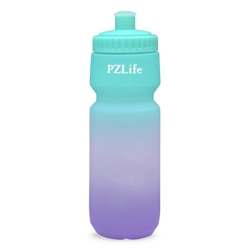 BPA Free Bike Water Bottle 24oz, Leakproof & Reusable Cycling Squeeze Bottle with Pull-Top Lid & Capacity Scale, for Bicycle, Mountain Bike, Gym, Running, School, Hiking - color: Green pink