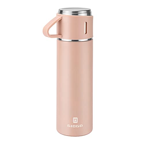 Stainless Steel Thermo 500ml/16.9oz Vacuum Insulated Bottle with Cup for Coffee Hot drink and Cold drink water flask.(Pink,Single) - color: Pink (Single), size: 16.9 Ounces