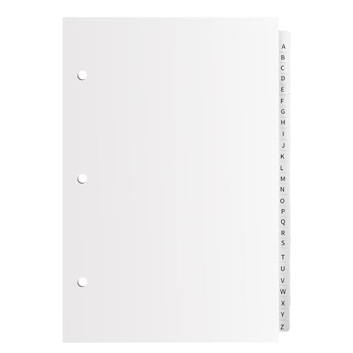 Sayglossy 1 Set A to Z Tab Alphabet Dividers for 3 Ring Binder 5 1/2 x 8 1/2 Inch Binder Dividers Customizable Table of Contents Page with A to Z Tabs for Student Teacher Office Organize (White) - color: White
