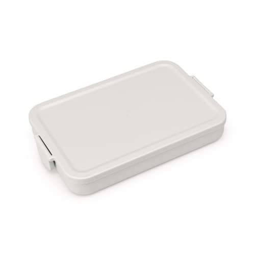 Brabantia Make & Take Flat Lunch Box (Light Gray) Convenient Size for Bags, BPA-Free, Airtight Snap Locks, Microwave & Freezer Safe, Travel Meal Prep Container, 37oz - color: Light Gray, style: Flat Lunch Box