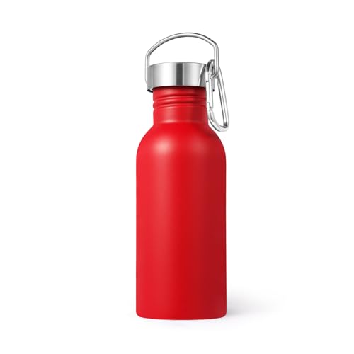Volhoply 20oz Uninsulated Single Walled Water Bottle, Stainless Steel Reusable Water Bottles with Handle & Carabiner, BPA Free 18/8 304 Sports Water Bottles for Camping Hiking（Red,1） - color: Red
