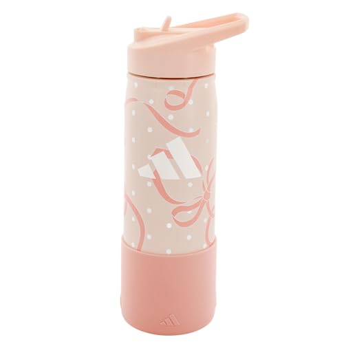 adidas Stainless Steel Metal Water Bottle 20 oz (600 mL) Straw Lid - color: Pink Tint/White/Semi Frozen Turbo Pink/2