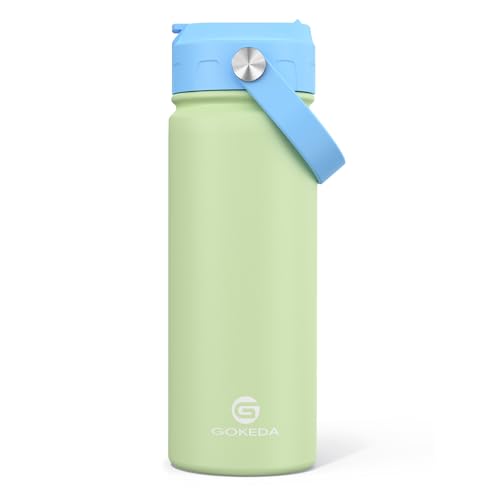 GoKEDA 18oz Kids Water Bottle, Stainless Steel Straw Cup | DIY Stickers, BPA-Free, 316 Stainless Steel, Keeps Cold 24h, Leak-proof, Dust-Proof Lid, Sturdy, School, Gifts - color: Blue Green