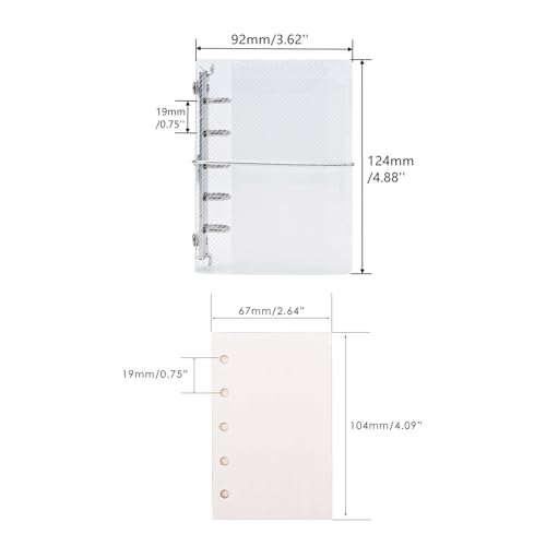 AxeWoodz Clear A8 Binder PP Trifold Binder 5 Rings Loose Leaf Binder Notebook with 120 Sheets A8 Refill Paper (Blank&Grid&Lined) - style: Blank&Grid&Lined