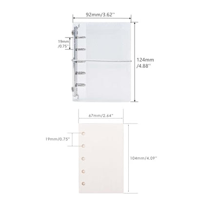 AxeWoodz Clear A8 Binder PP Trifold Binder 5 Rings Loose Leaf Binder Notebook with 120 Sheets A8 Refill Paper (Blank&Grid&Lined) - style: Blank&Grid&Lined