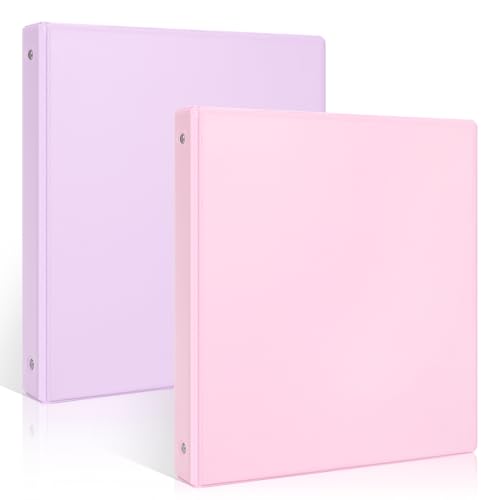 SKYDUE 3 Ring Binder 2 Pack, 1 Inch Clear View Binders with 2 Interior Pockets（Fit 8.5x11 Inches）, Round Ring Binder for Office & School Supplies Organize, Pink and Purple - color: Pink & Purple, size: 1 inch