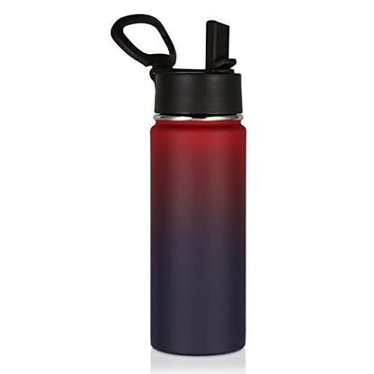 Volhoply 18oz Kids Insulated Water Bottle,Stainless Steel Water Bottles with Straw Lid,Double Wall Vacuum Metal Sports Water Flask,Wide Mouth Reusable Travel Cups For Cold Drink(Red Purple,1 Set) - color: Red Purple