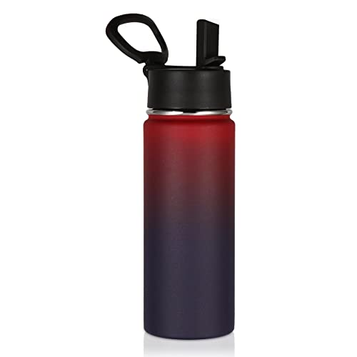 Volhoply 18oz Kids Insulated Water Bottle,Stainless Steel Water Bottles with Straw Lid,Double Wall Vacuum Metal Sports Water Flask,Wide Mouth Reusable Travel Cups For Cold Drink(Red Purple,1 Set) - color: Red Purple