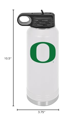 University of Oregon 32oz Stainless Steel Double Walled White Beverage Bottle with Flip Straw Spout - College Gear for Playoff Season – For Office, Home or Auto – Show your Ducks Pride - style: Oregon / White