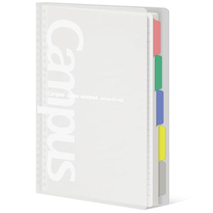 KOKUYO 5 Subject Spiral Notebook, Campus A4 Refillable Journal with 5 Tab Dividers, Up to 65 Sheet Capacity, 50 Sheets in 7mm Dotted Ruled Loose Leaf Paper, Clear - color: Clear