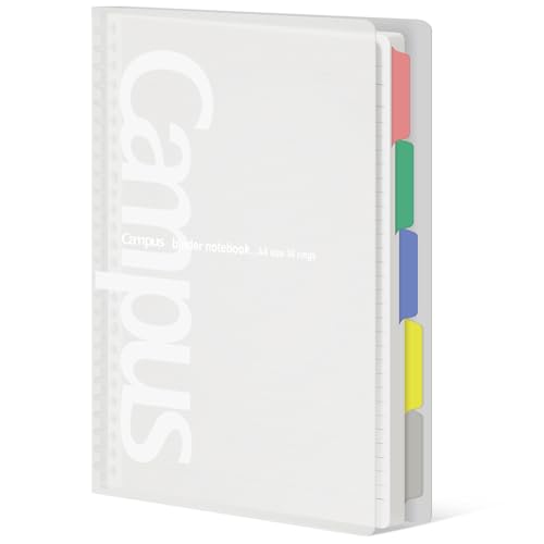 KOKUYO 5 Subject Spiral Notebook, Campus A4 Refillable Journal with 5 Tab Dividers, Up to 65 Sheet Capacity, 50 Sheets in 7mm Dotted Ruled Loose Leaf Paper, Clear - color: Clear