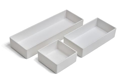 TRU RED Plastic Drawer Organizer Set, 3‑Piece, White – Modular Desk & Drawer Storage for Office Supplies