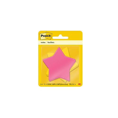 Post-it Notes, Star Shape, Assorted Colors, 2.6x2.6 in, 2 Pads, 75 Sheets/Pad (7350-STR) - size: 0.8" x 3.9", style: Star