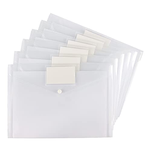 6 Pack Clear Document Folders Plastic Envelopes, A4 Size, White | Poly Envelopes File Envelopes with Label Pocket and Snap Button, for Home Work Office Organization - color: White