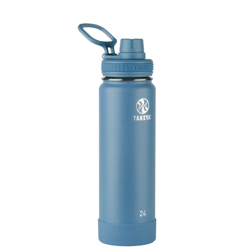 Takeya Actives Stainless Steel Water Bottle, Insulated Spout Lid, Keeps Drinks Cold 24 Hrs, Leakproof, Durable, Dishwasher Safe, Ideal for Gym, Travel, Fits Most Cup Holders, 24 oz/Bluestone - color: Bluestone, size: 24 Ounces