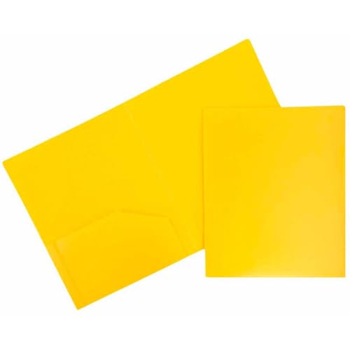 JAM PAPER Heavy Duty Plastic 2 Pocket Extra Tough School Folders - Yellow - 3/Pack - color: Yellow, size: 3 Per Pack