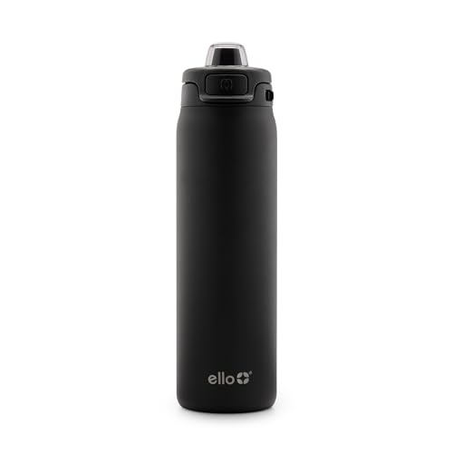Ello Pop & Fill Insulated Stainless Steel Water Bottle with Quick Fill Lid, Leakproof Locking, Sip or Chug Spout, BPA-Free, Double Wall Vacuum Insulated for Sports, Travel & School- 22oz / 32oz / 40oz - color: Black, style: 22oz