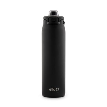 Ello Pop & Fill Insulated Stainless Steel Water Bottle with Quick Fill Lid, Leakproof Locking, Sip or Chug Spout, BPA-Free, Double Wall Vacuum Insulated for Sports, Travel & School- 22oz / 32oz / 40oz - color: Black, style: 22oz