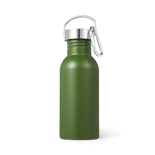 Volhoply 20oz Uninsulated Single Walled Water Bottle, Stainless Steel Reusable Water Bottles with Handle & Carabiner, BPA Free 18/8 304 Sports Water Bottles for Camping Hiking（Army Green,1） - color: Army Green