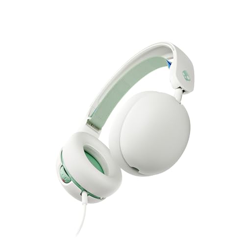 Skullcandy Grom Wired Headphones, Volume-Limiting Audio, Comfortable Over-Ear Fit, Foldable, Designed for Kids 6+, Convenient for Travel with 3.5mm AUX Plug, Built-in Microphone - Bone Seafoam - color: Bone Seafoam, style: Wired