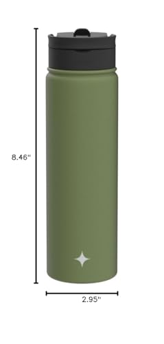 JoyJolt Triple Insulated Water Bottle with Straw Lid AND Flip Lid! 22oz Water Bottle, 12 Hour Hot/Cold Vacuum Insulated Stainless Steel Water Bottle. BPA-Free Leakproof Water Bottles - Thermos Bottle - color: Forest Green, size: 22 Ounces