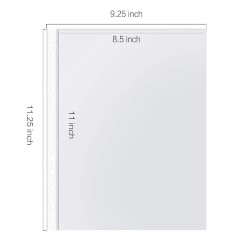 Sheet Protectors, PANDRI 1000 Pack Clear Heavy Duty Plastic Page Protectors Sheet Reinforced 11-Hole Fit for 3 Ring Binder Fits Standard 8.5 x 11 Paper, 9.25 x 11.25 Top Loaded, Excluding Acid - size: 1000 PACK