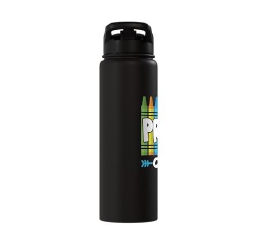 Pre-K Crew Cute Preschool Crayon School Field Day Trip 2025 Stainless Steel Insulated Water Bottle - color: Black