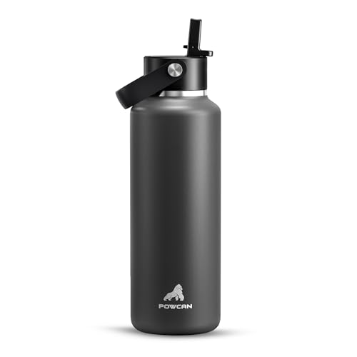 POWCAN 18 oz Kid Water Bottle with Straw: Leakproof, Lightweight, Top Handle, Flex Cap, Vacuum Insulated Water Bottle for Sport, Outdoors, Running, Camping, Home, Hiking, School, Workouts (Stone Gray) - color: Stone Gray, size: 18 Ounces