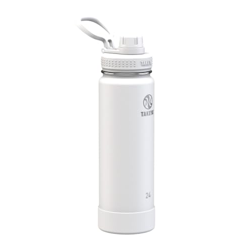 Takeya Actives Stainless Steel Water Bottle, Insulated Spout Lid, Keeps Drinks Cold 24 Hrs, Leakproof, Durable, Dishwasher Safe, Ideal for Gym, Travel, Fits Most Cup Holders, 24 oz/Arctic - color: Arctic, size: 24 Ounces