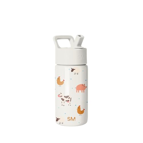 Simple Modern Kids Water Bottle with Straw Lid | 14oz Insulated Stainless Steel Kids Tumbler & Spill Proof Toddler Cup for School, Girls, Boys | Summit | Farm Animals - color: -Farm Animals, size: 14 Ounces
