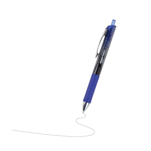 Amazon Basics Retractable Gel Pens, Fine Point 0.7mm, Smooth Writing, No-Smear Ink, Blue, 12-Pack - color: Blue