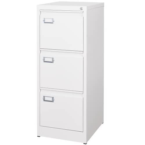 BYNSOE 3 Drawer File Cabinet with Lock Metal Vertical File Storage Cabinet Office Home Steel Vertical File Cabinet for A4 Legal/Letter Size Narrow File Cabinet Locked,Assembly Required - color: White, size: 3 Drawers
